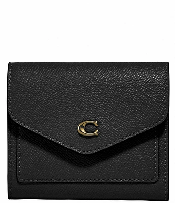 COACH Logo Closure Cross-Grained Leather Gold Tone Wyn Small Wallet