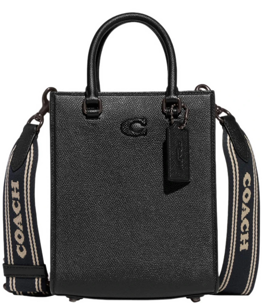 COACH Logo Web Strap Leather Black Crossbody Satchel Bag