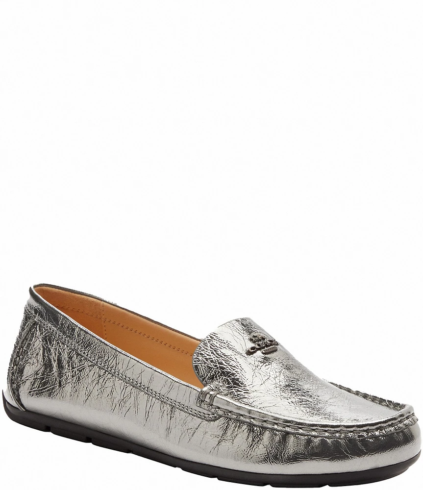 COACH Marley Metallic Leather Logo Slip-On Driver Loafers