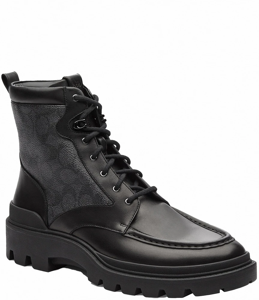 COACH Men's Connor Coated Canvas Leather Lace Up Boots