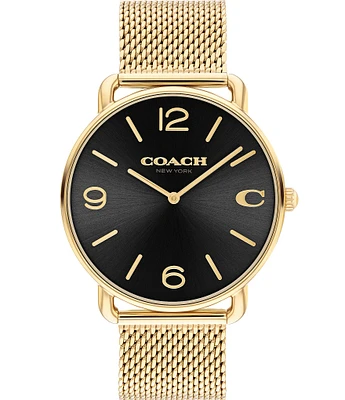 COACH Men's Elliot Quartz Analog Black Dial Gold Mesh Bracelet Watch