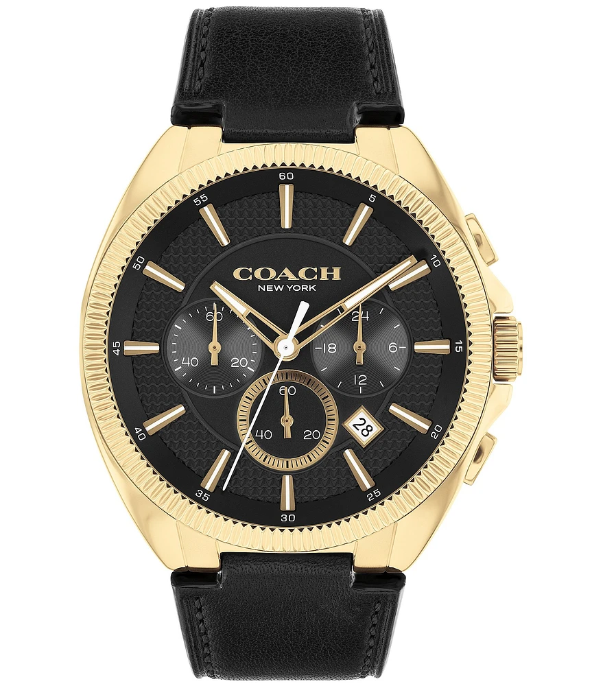 COACH Men's Jackson Quartz Analog Black Leather Strap Watch