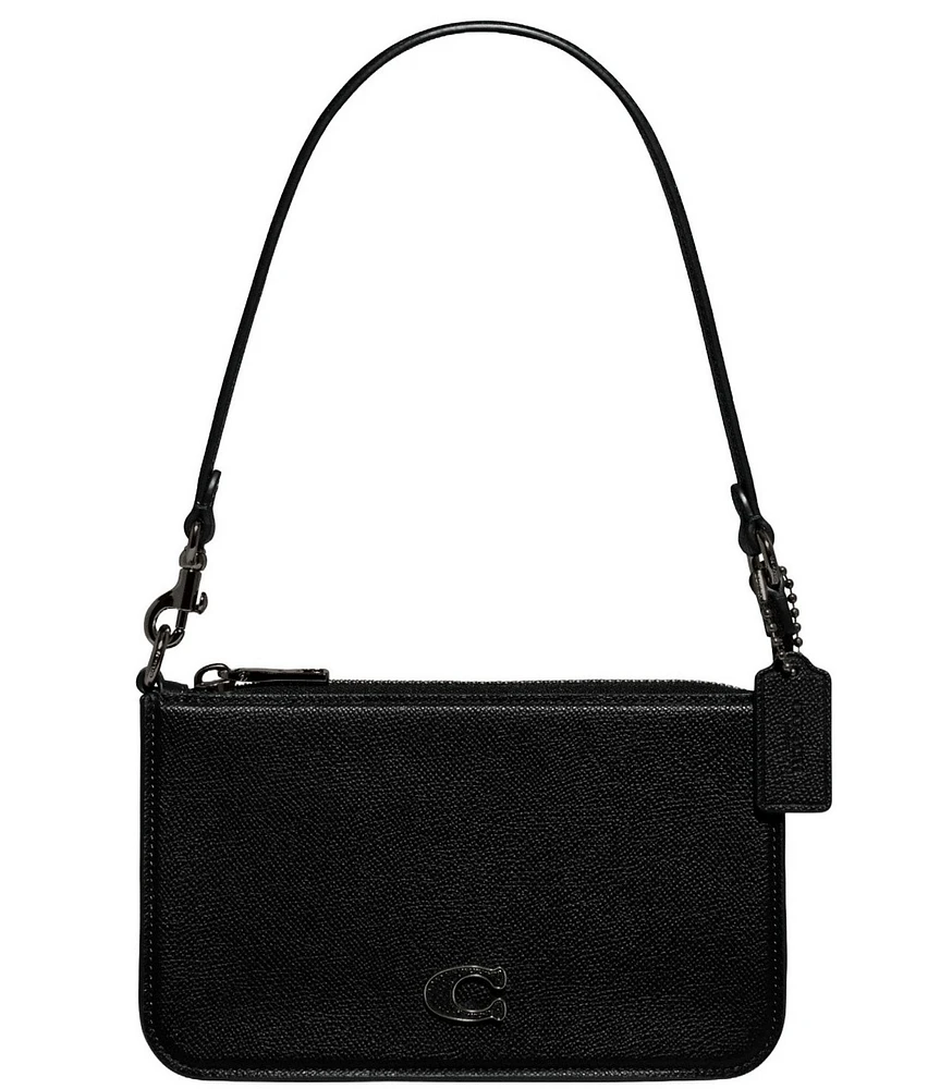 COACH Pebbled Leather Pouch Solid Black Shoulder Bag