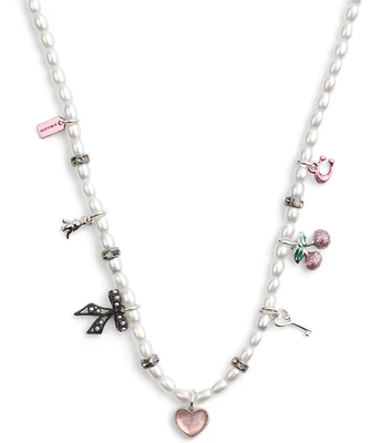 COACH Signature Bowtique Charm Bib Pearl Collar Necklace