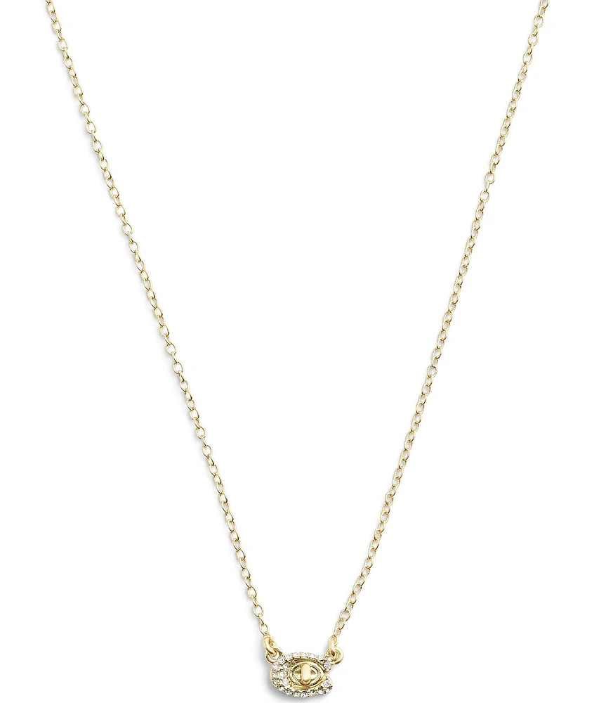 COACH Signature C Pav Turnlock Short Pendant Necklace