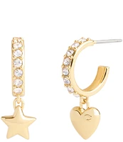 COACH Signature Crystal Heart & Star Charm Huggie Hoop Earrings