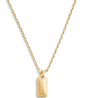 COACH Signature Gold Stitched Hangtag Short Pendant Necklace