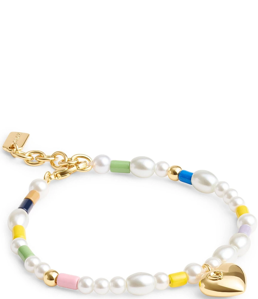 COACH Signature Heart Charm Pearl Line Bracelet