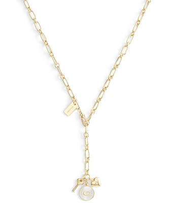 COACH Signature Mother of Pearl Coin Charm Y Necklace