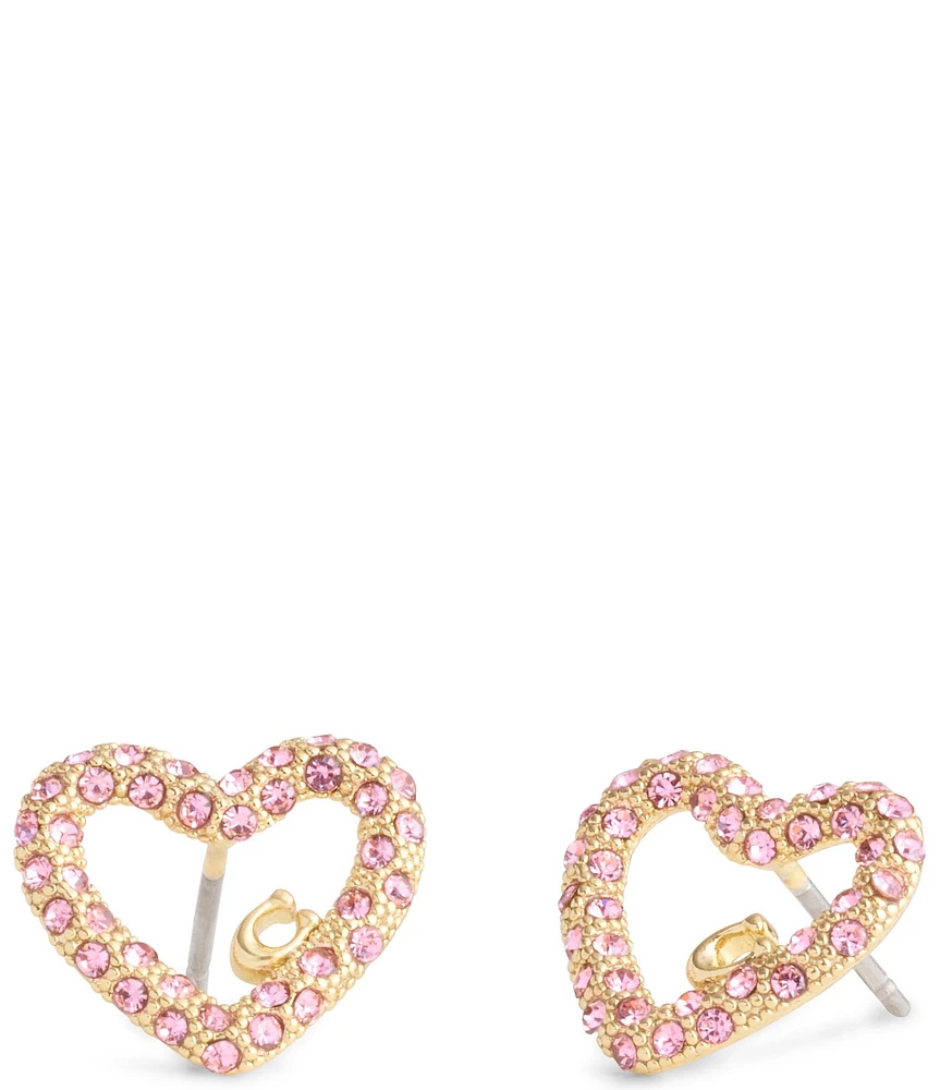 COACH Signature Pav Heart Stud Earrings