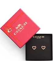 COACH Signature Pav Heart Stud Earrings