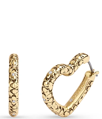 COACH Signature Logo Quilted Crystal Heart Hoop Earrings