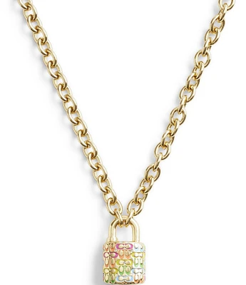 COACH Signature Rainbow Quilted Lock Short Pendant Necklace