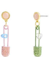 COACH Signature Safety Pin Rhinestone Mismatched Drop Earrings