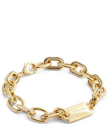 COACH Signature Stitched Gold Chain Link Line Bracelet