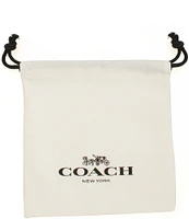 COACH Signature Stitched Hangtag Charm Huggie Hoop Earrings