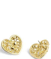 COACH Vintage Crystal Heart Signature Stud Earrings