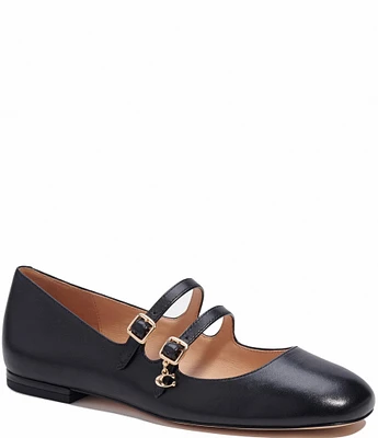 COACH Whitley Leather Double Strap Mary Jane Flats