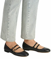 COACH Whitley Leather Double Strap Mary Jane Flats