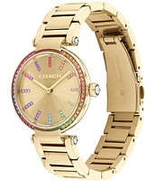 COACH Women's Cary Quartz Analog Rainbow Crystal Pave Gold Tone Stainless Steel Bracelet Watch