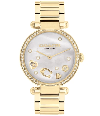 COACH Women's Crystal Cary Quartz Analog Gold Tone 34mm Stainless Steel Bracelet Watch