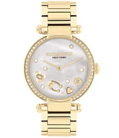 COACH Women's Crystal Cary Quartz Analog Gold Tone 34mm Stainless Steel Bracelet Watch