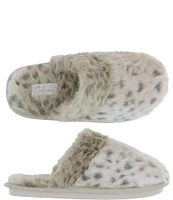 Cobian Minouu Fuzzy Faux Fur Snow Leopard Mule Slipper