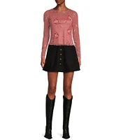 Coco + Jaimeson Button Front Suede Mini Skirt