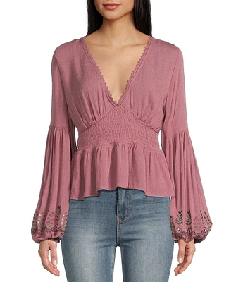 Coco + Jaimeson Embroidery Long Sleeve Coordinating V-Neck Top