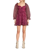 Coco + Jaimeson Long Sleeve Floral Print Organza Dress