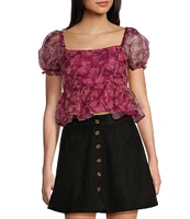 Coco + Jaimeson Short Sleeve Floral Puff Woven Top