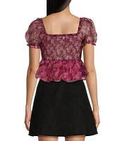 Coco + Jaimeson Short Sleeve Floral Puff Woven Top