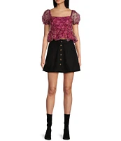 Coco + Jaimeson Short Sleeve Floral Puff Woven Top