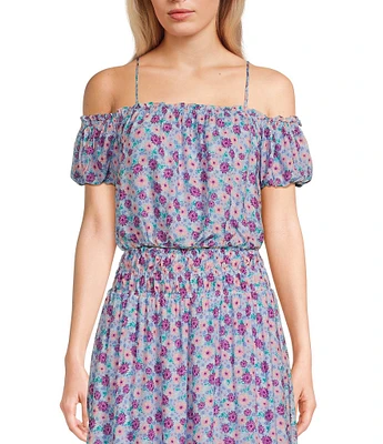 Coco + Jaimeson Short Sleeve Off-The-Shoulder Printed Coordinating Crop Top