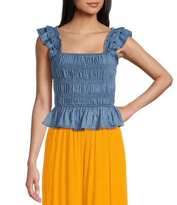 Coco + Jaimeson Square Neck Smocked Tencel Ruffled Top