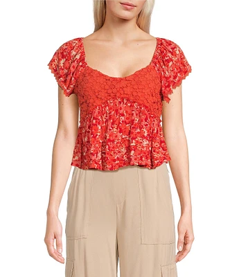 Coco + Jaimeson V-Neck Flutter Sleeve Tie Back Tiered Top