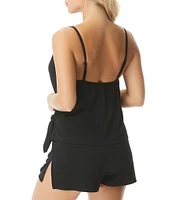 Coco Contours Chroma Solid Jersey Knit Surplice V-Neck Bra Size Functional Wrap Swim Romper
