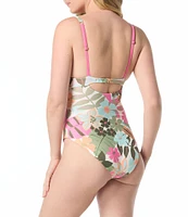 Coco Reef Lush Bloom Elite Reversible Plunge Neck D-Cup Bra Size Underwire Cut-Out One Piece Swimsuit
