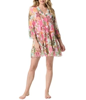 Coco Reef Lush Bloom Enchant V-Neck Bell Sleeves Swim Cover-Up Dress
