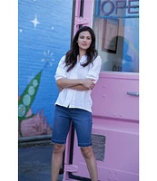 Code Bleu Chelsea High Rise Fray Hem Side Slit Bermuda Shorts
