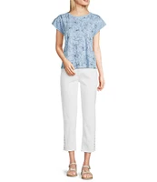 Code Bleu Crew Neck Short Sleeve Floral Embroidered Tee Shirt