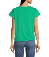 Code Bleu Crew Neck Short Sleeve Floral Embroidered Tee Shirt