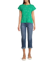 Code Bleu Crew Neck Short Sleeve Floral Embroidered Tee Shirt