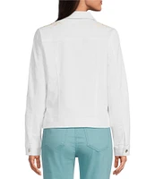 Code Bleu Floral Embroidered Point Collar Long Sleeve Denim Jacket