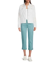Code Bleu Floral Embroidered Point Collar Long Sleeve Denim Jacket