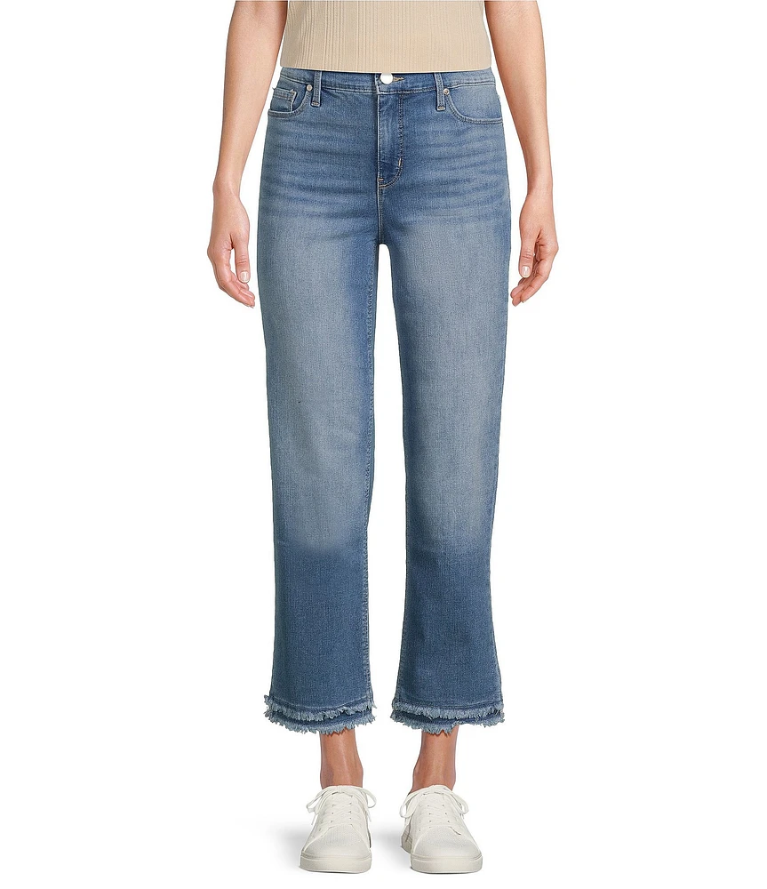 Code Bleu High Rise Straight Double Fray Hem Ankle Jeans