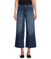 Code Bleu Hollywood Waist High-Rise Wide-Leg Patch Pocket Cropped Jeans