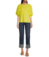 Code Bleu Hollywood Waist High Rise Wide Leg Cuffed Cropped Jeans