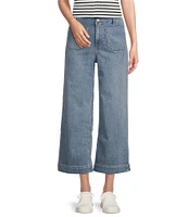 Code Bleu Hollywood Waist High-Rise Wide-Leg Patch Pocket Cropped Jeans