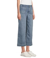 Code Bleu Hollywood Waist High-Rise Wide-Leg Patch Pocket Cropped Jeans